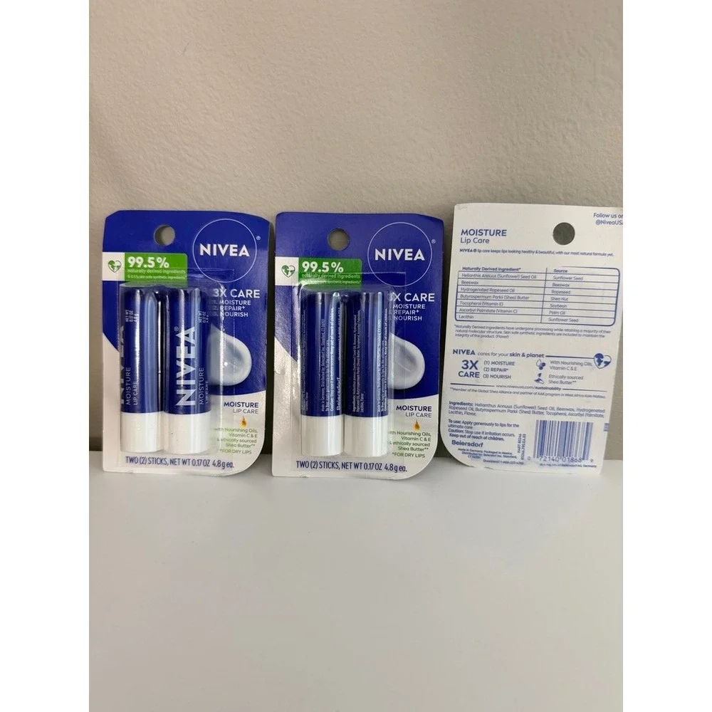 Nivea Moisture Lip Care Unisex 6 Sticks Blue 3X Care Shea Butter Vitamin C E NEW